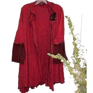 Lee Anderson Couture Artsy Burgundy Open Jacket Rosette Details New w/o Tags